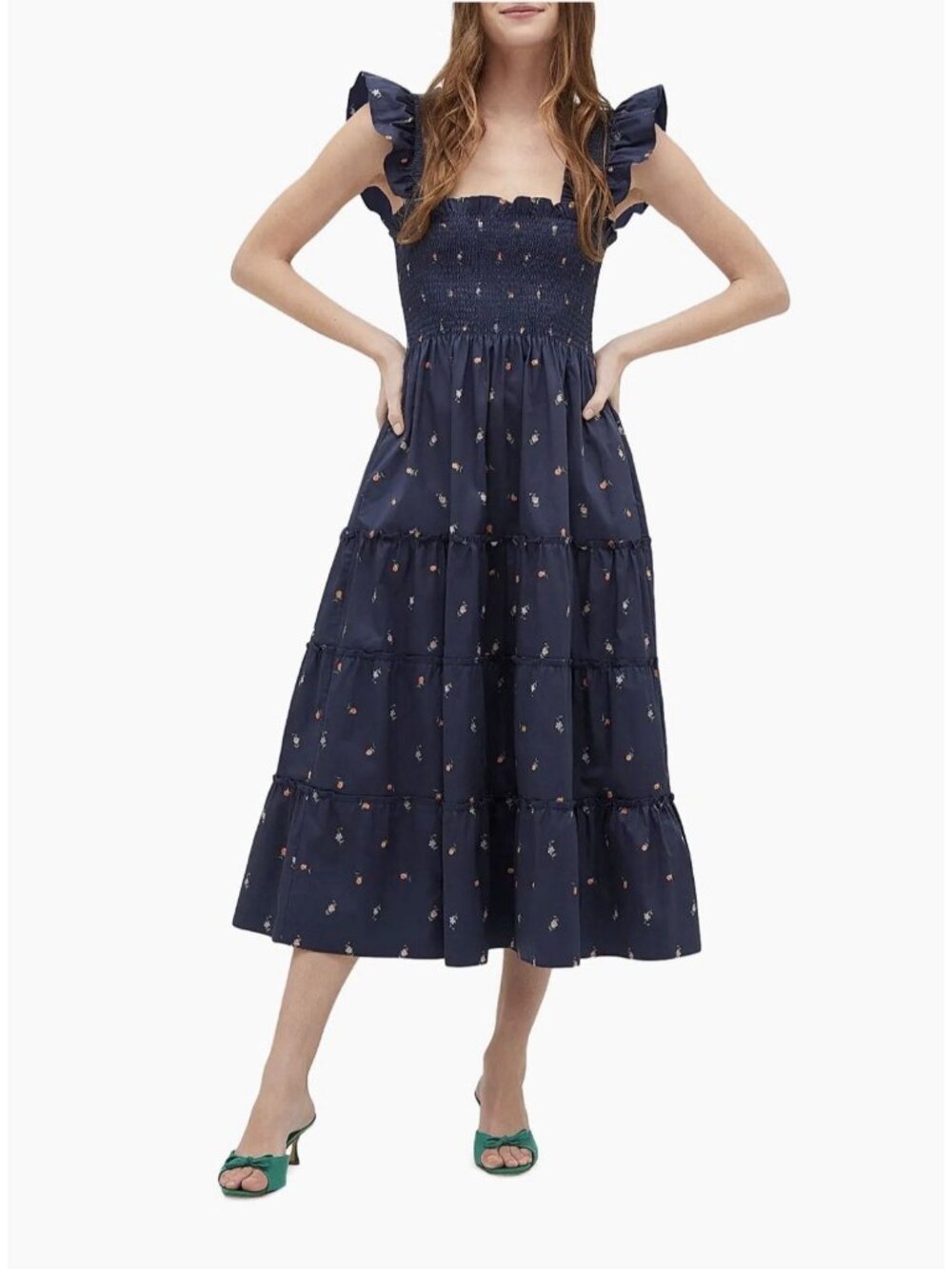 Smocked Ruffle Strap Navy Maxi Dress